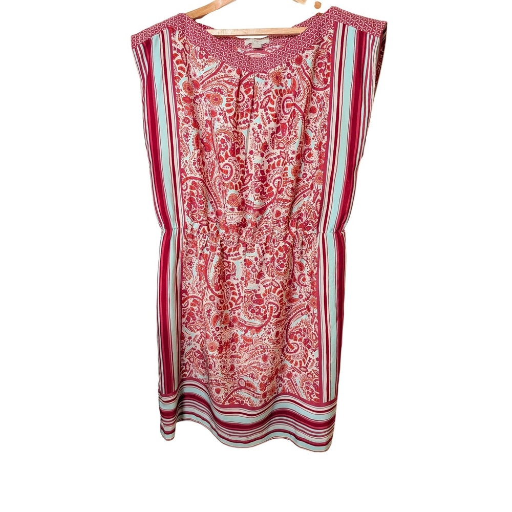 LOFT Pink Paisley Striped Sleeveless Elastic Waist Dress Large